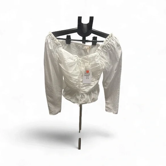 Wayf White Ruched Blouse - Picture 1 of 2